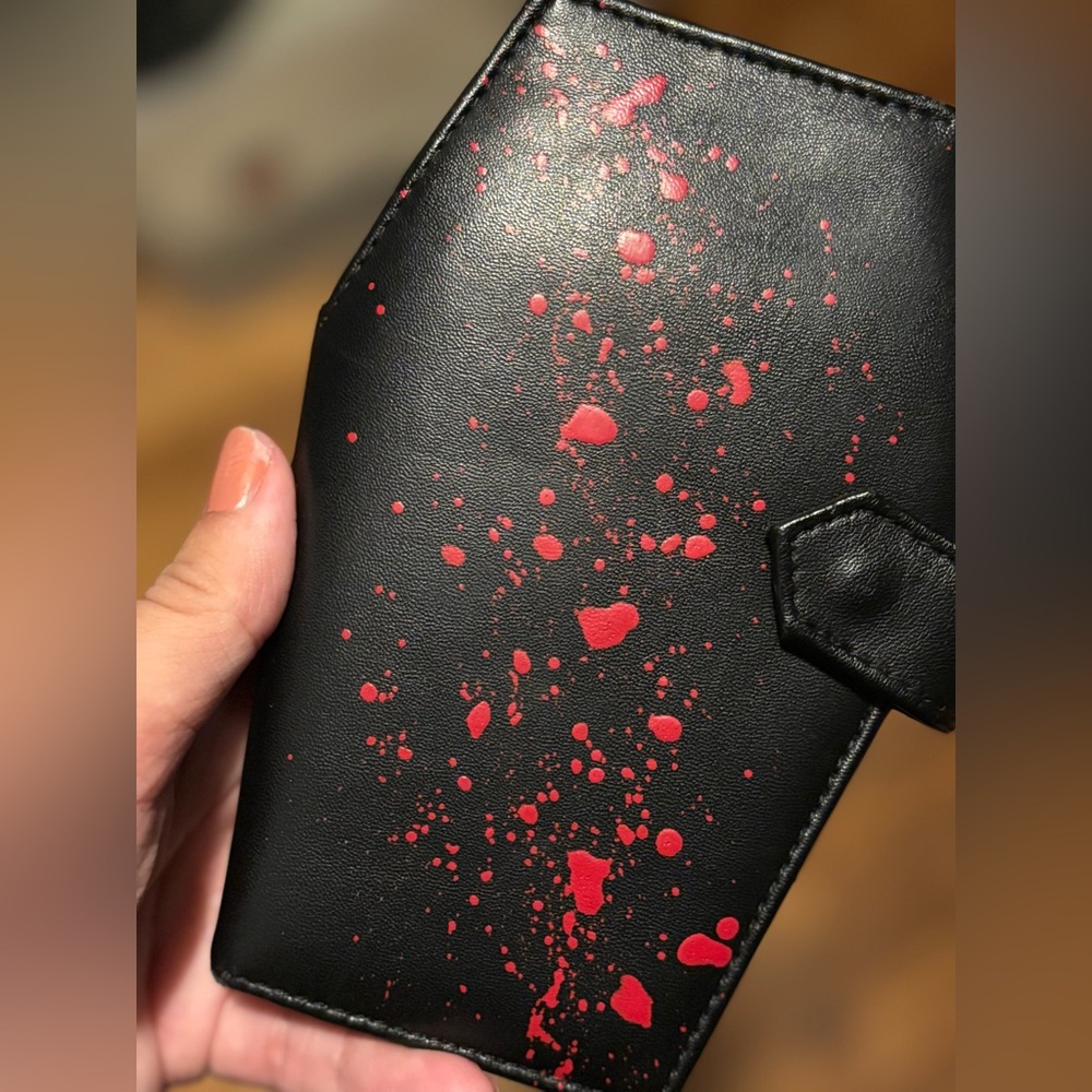 Black Coffin shaped wallet with Red “blood” Splatter Design